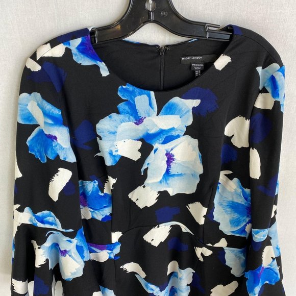 MAGGY LONDON Black & Blue Floral Dress NWT - Picture 2 of 9